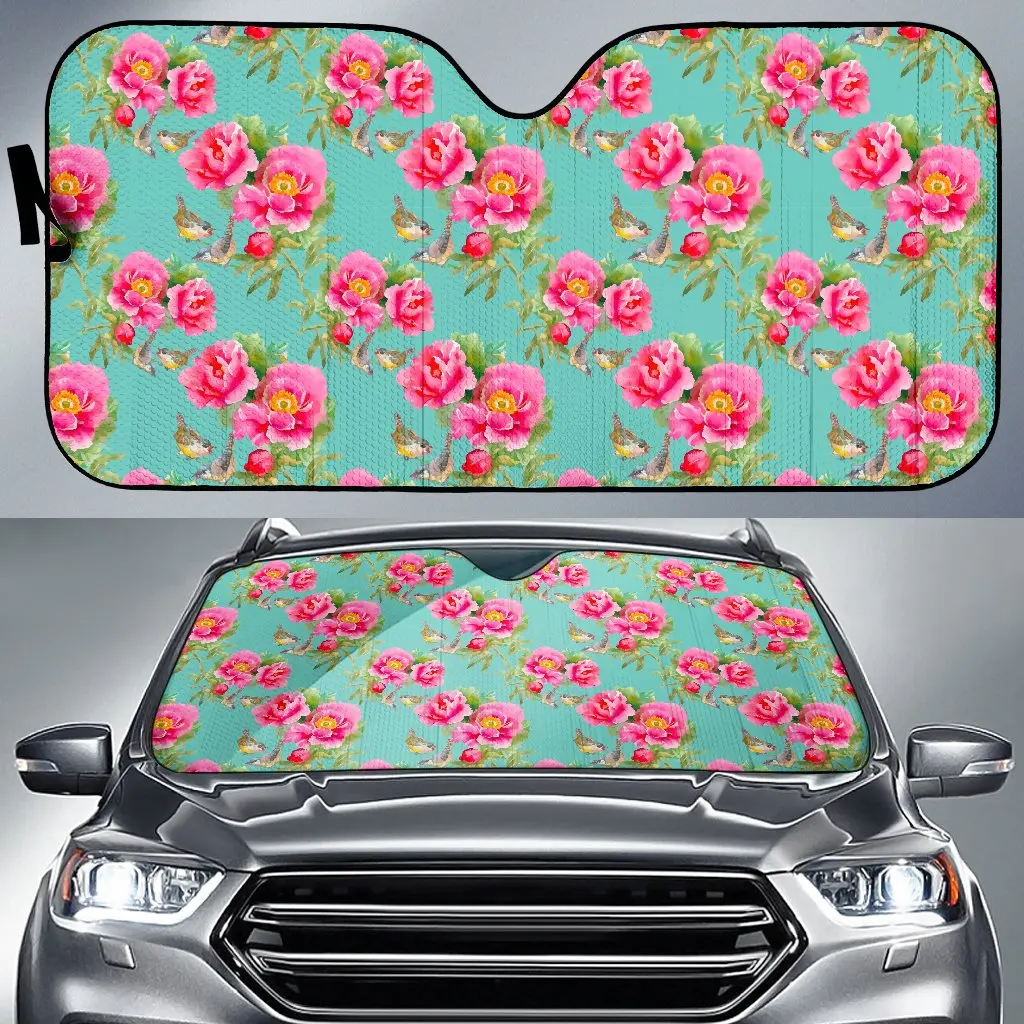 

Bird Pink Floral Flower Pattern Print Car Sun Shade