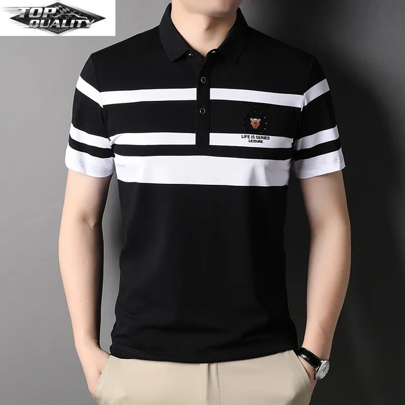 

Top Grade 95% Cotton Brand Designer Luxury Polo Shirt Men Design Striped Summer Short Sleeve Casual Fashions Mens Clothes 2022