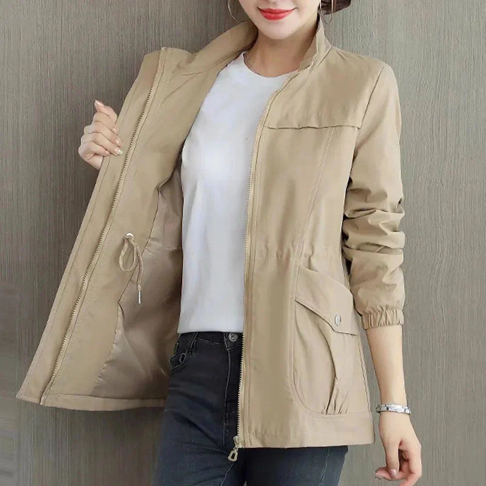 

HI-FASHION Women Double Layer Windbreaker Autumn Casual Slim Coat Fashion Plus Size 4Xl Stand-Up Clar Ladies Jacket