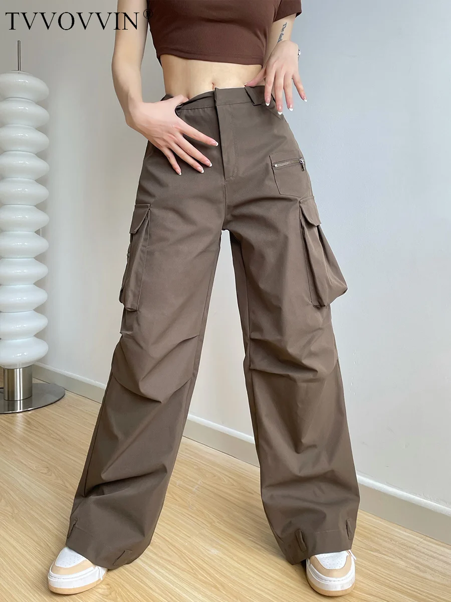 WOMENGAGA  Street Spicy Girls High Waist Straight Leg Casual Pants Women's Loose Multi Pocket Floor Length Cargo Pants GDWC