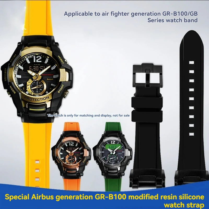 Фото Для Casio g-shock 5536 Black Knight gr-b100 резиновый ремешок для часов GR B100 модифицированный силиконовый ремешок для часов GR-B100-1A мужской браслет №1