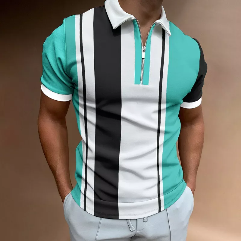 

5XL Men's Polo Shirts 2022 Summer High Quality Striped Polo Shirts Short Sleeve T-shirts Men Lapel Patchwork Polo Shirts For Men
