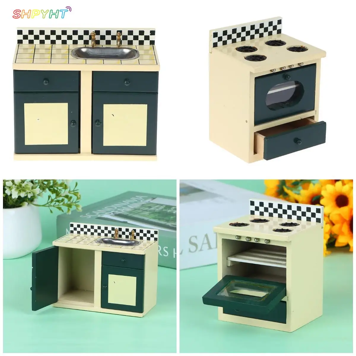 

1pc Mini Wooden Wash Basin Gas Stove Dollhouse Miniature Furniture Realistic Model Toys For Dollhouse Bathroom Kitchen Decor