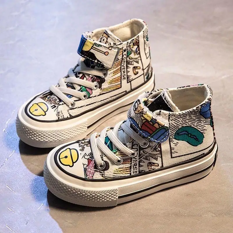 

Originality Shoes Children's Graffiti High Top Canvas Shoes New Spring/summer Shoes Kawaii Little Dingdang Fashion Versatile