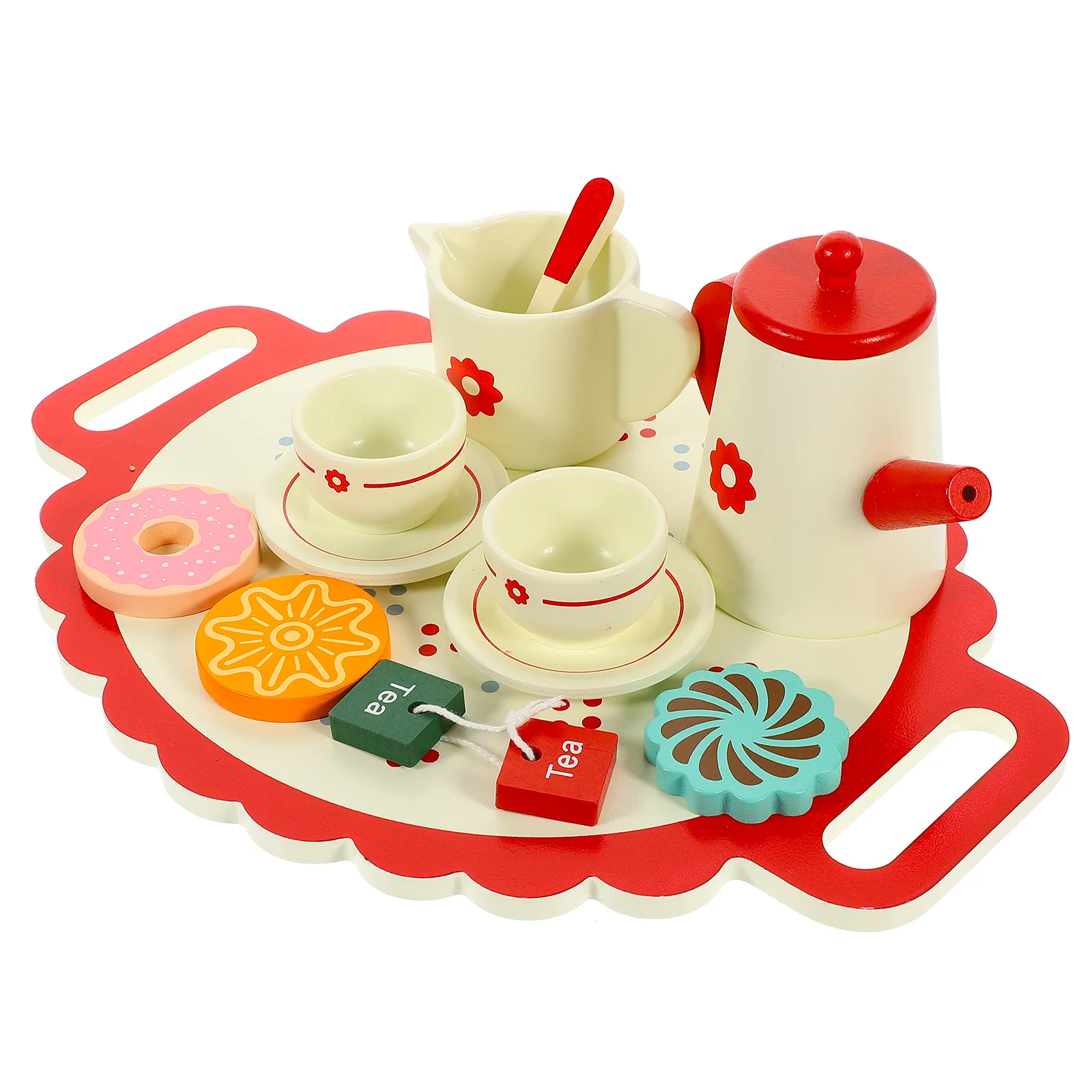

Simulation Tea Set Time Playset Miniature Ornaments Kids Toys House Decor Wood Teaware Toddler