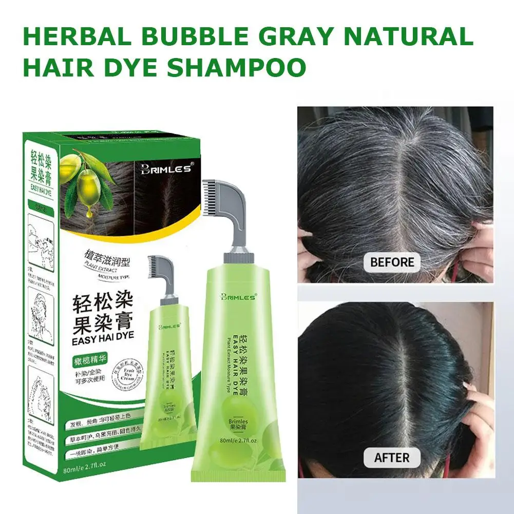 

Natural Plant Herbal Extract 3 In 1 Mild Hair Dye Cream Harmless Hair Cover Coloring Hair Gray Quick Fast Shampoo 80ml Whit X3B1