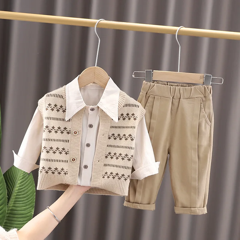 

3Pcs/Sets Baby Boy Clothes 1-4Years Old Spring Outfits Suit Fashion Shirt Sweater Vest Casual Pants Toddler Boy Outfits