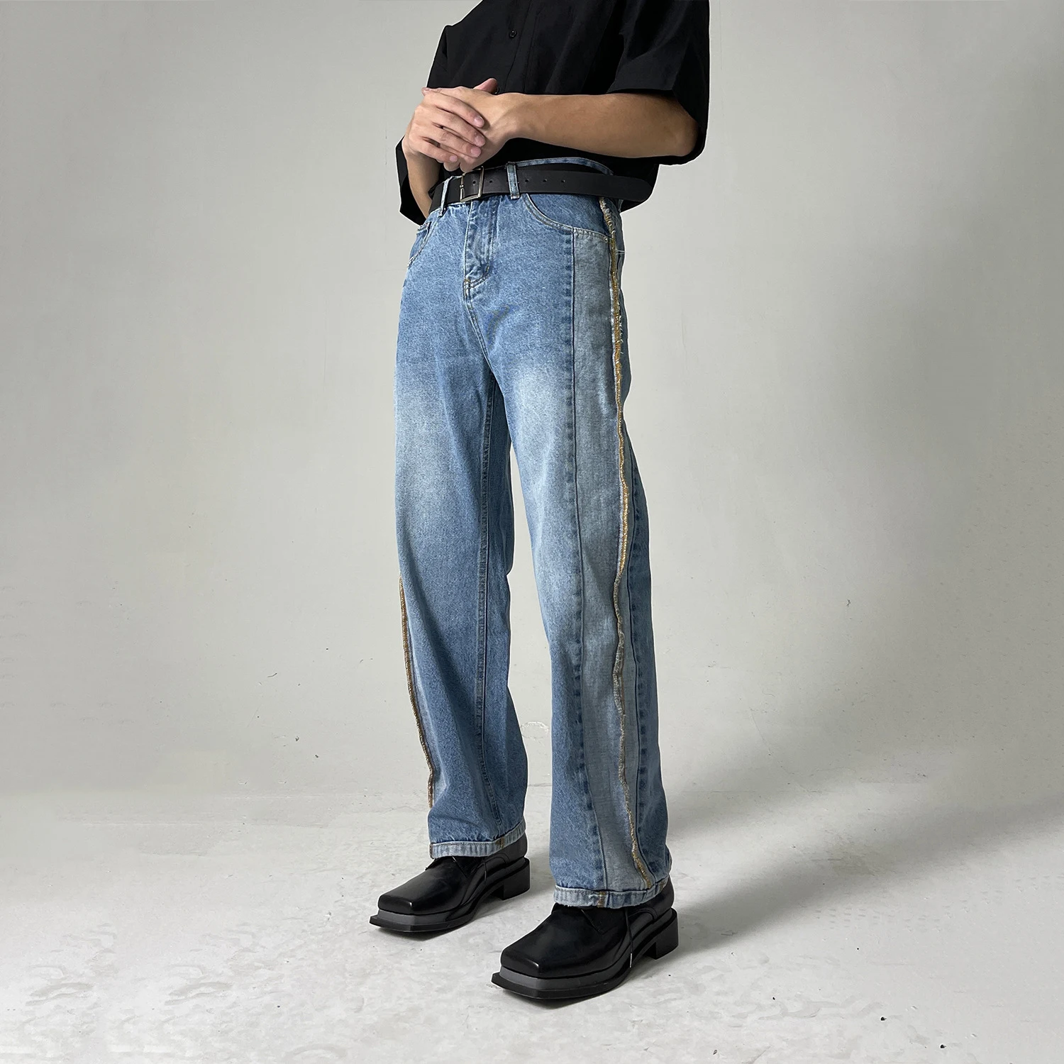 Splicing Contrast Color Designer Jeans Men Korean Style Loose Personalized Casual Pants Baggy Jeans  Distressed Jeans Y2k Pants