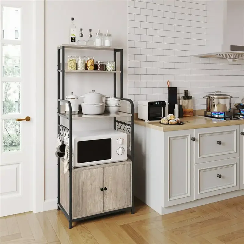 

Multilayered Baker's Rack with Storage Cabinet Stand, Gray