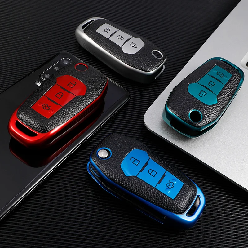 

TPU+Leather Car Key Cover Case Protect Bag For Ford F-150 Mondeo Galaxy S-Max Explorer Ranger ESCORT Forrest 2015 16 17 18 19 21