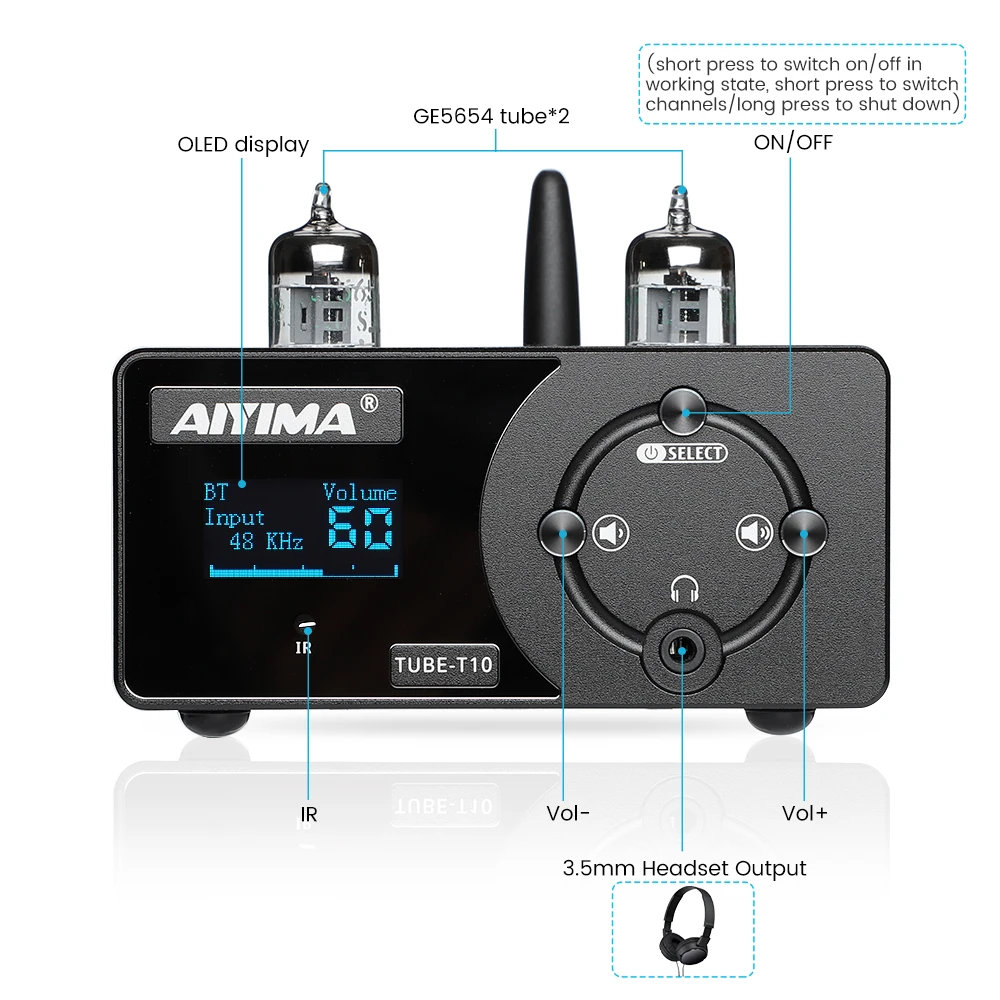 Предусилитель AIYIMA T10 Bluetooth 5 0 стереоусилитель для наушников USB DAC декодер APTX