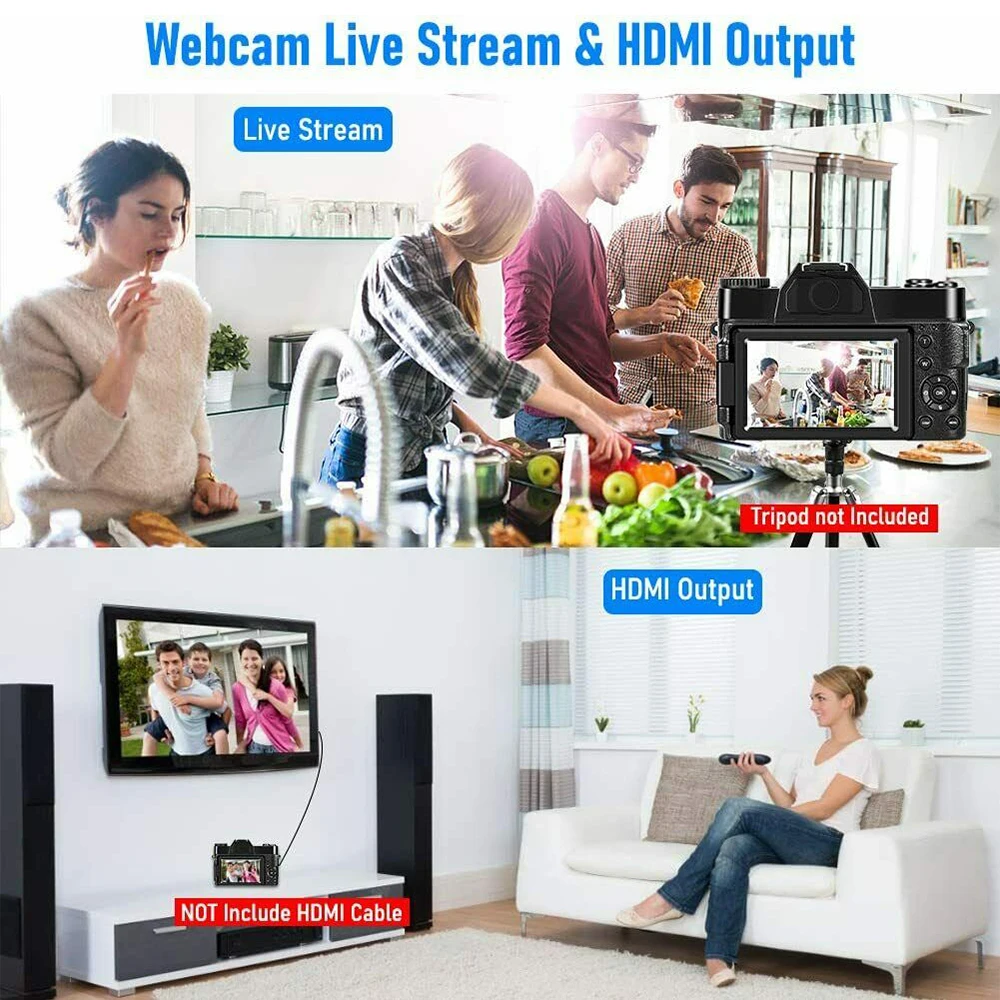 Цифровая камера 4K Full HD 3 дюйма 48MP 30FPS Wi-Fi 16X цифровой зум флип-экран Автофокус