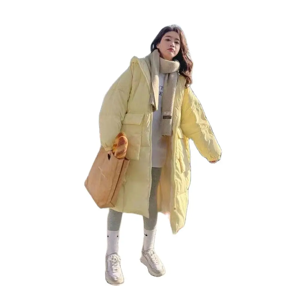 Молочно-Желтый пуховик из хлопка-стеганая куртка для девочек длинная секция 2024