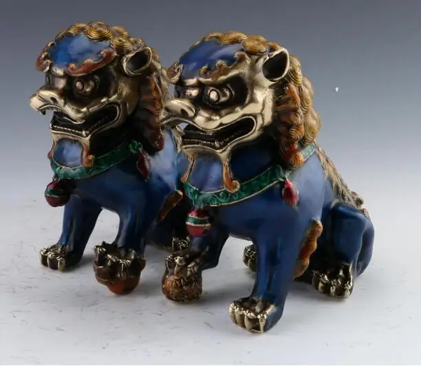 

Медная Статуя A Pair китайская перегородчатая эмаль медная статуя-Lion