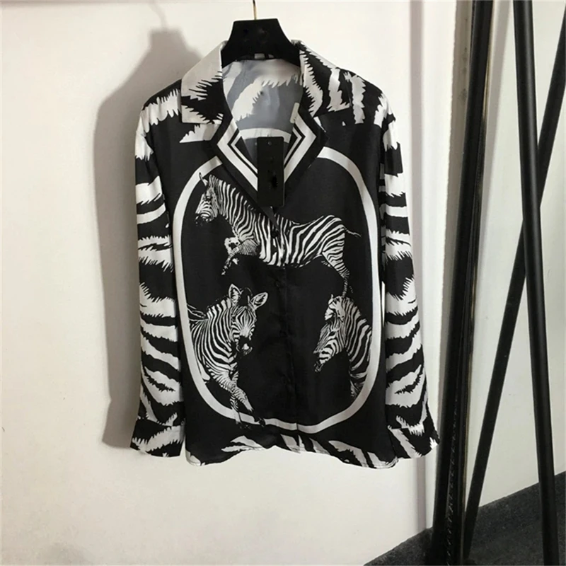 

woman shirt satin 3D zebra print loose casual women's shirt y2k clothes New fashion long sleeve top cardigan bra traf 2023