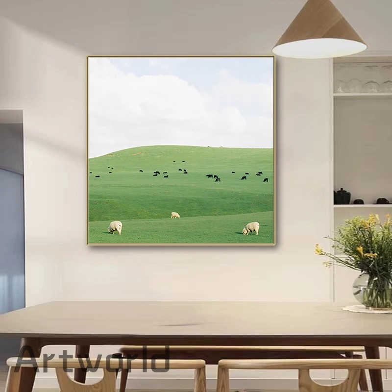 Флок овцы выпаса на пасовищах пейзажная живопись настенная художественная