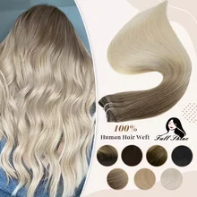 Full Shine Human Hair Weft Extensions Hair Bundles Ombre Blonde Color 100g Sew In Silky Straight Remy Skin Double Weft For Salon