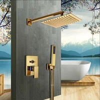 10 inch gold sqaure rain shower head 2 way mixing valve hand shower faucet set