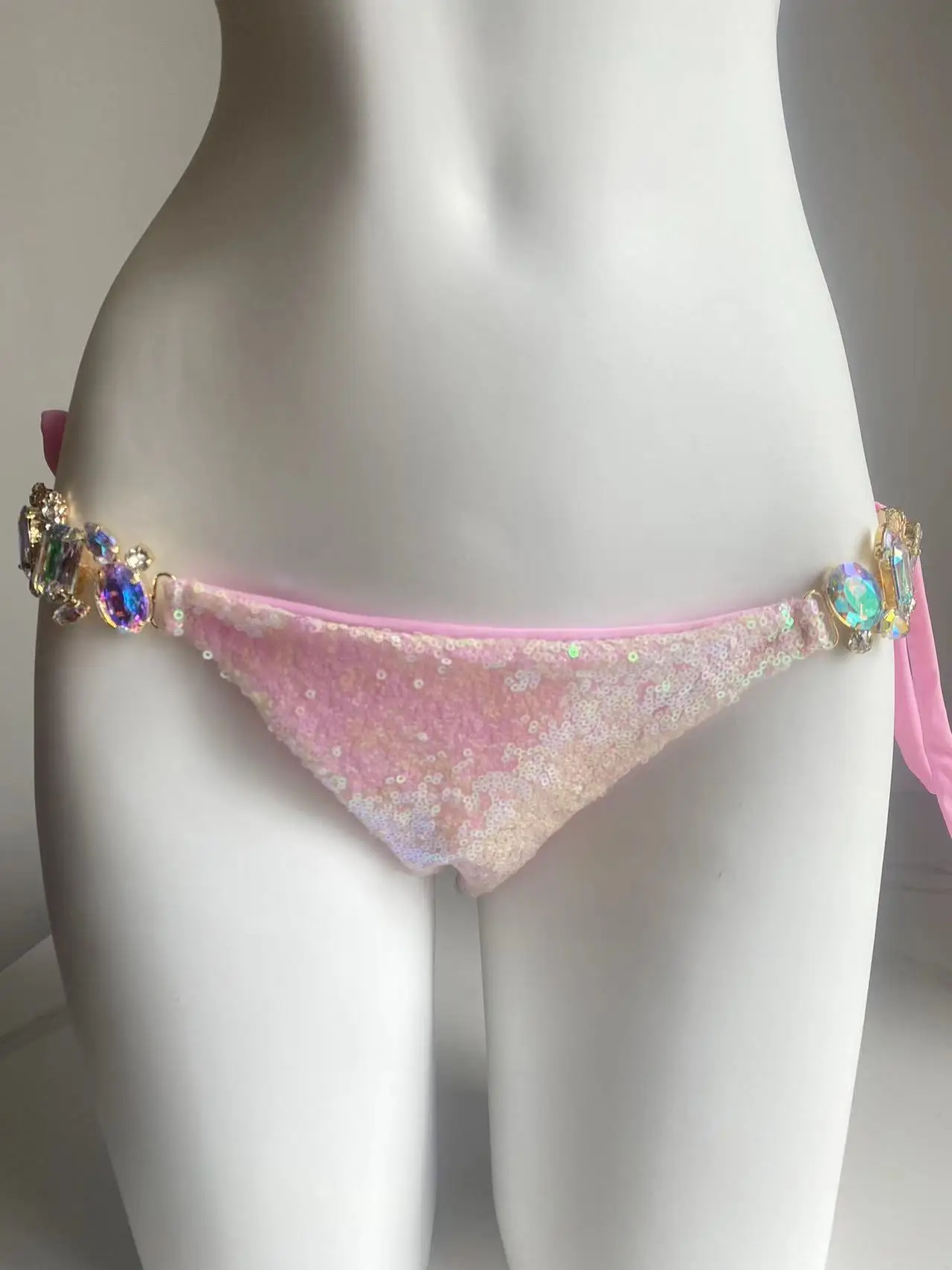 Женское сексуальное розовое бикини с блестками бриллиантовые драгоценные камни