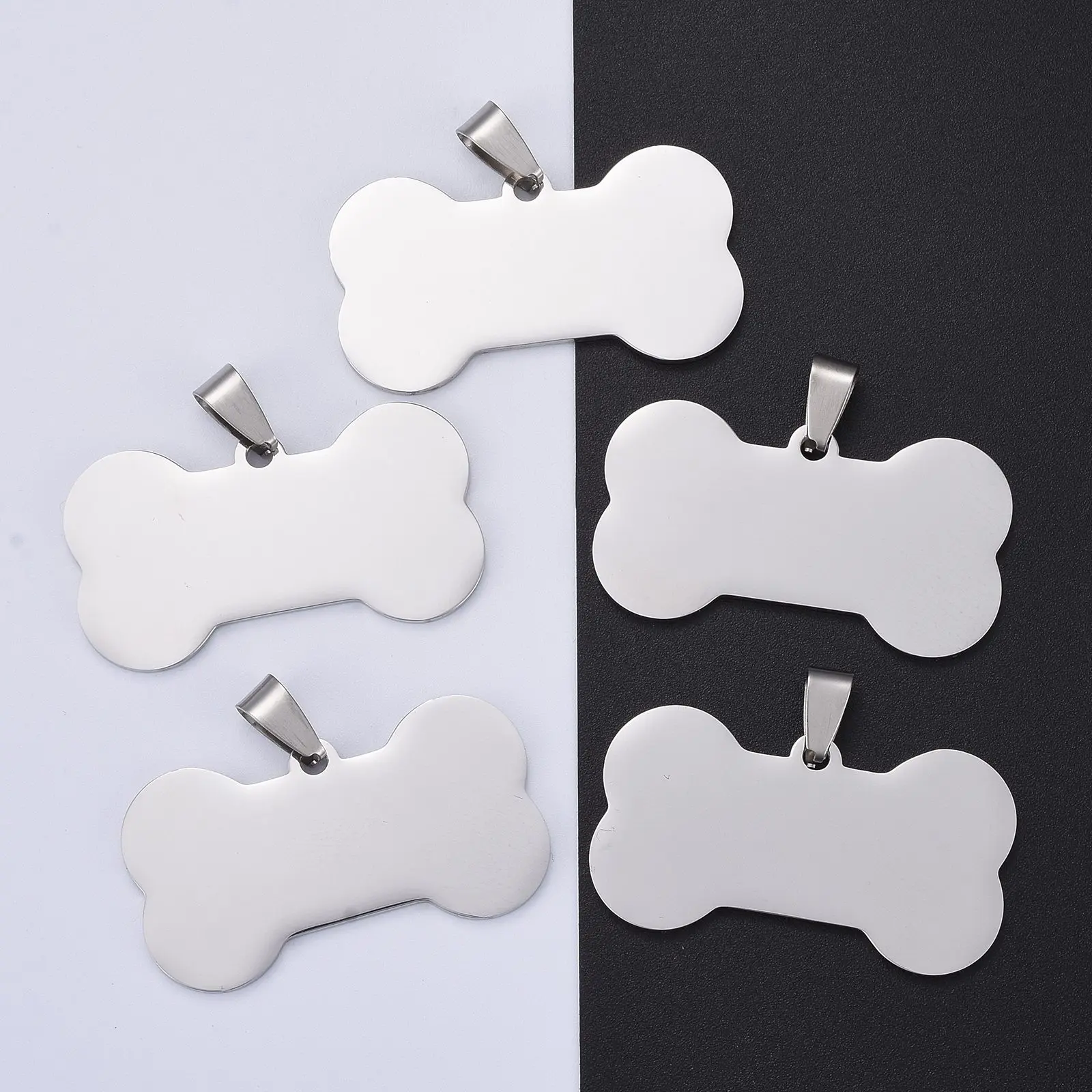 

Pandahall 5pcs Dog Bone Stainless Steel Pendants Stamping Blank Tag with Snap on Bail Supplies for DIY Jewelry Necklace Making