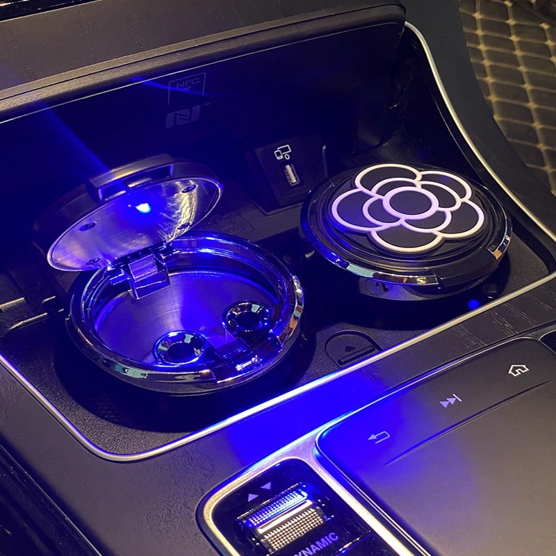 

Автомобильная пепельница с крышкой и защитой от запаха, трава для женщин, украшение интерьера, милая светодиодная подсветка камелии, мини-автомобильная пепельница для мусора, портативная пепельница