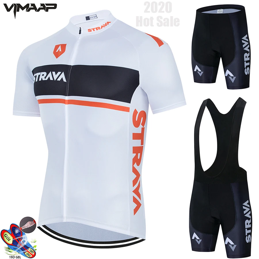 

New 2021 STRAVA Summer Cycling Jersey Set Sport Bicycle Clothing Breathable Men Short Sleeve Shirt Bike bib Shorts 19D Gel Pad