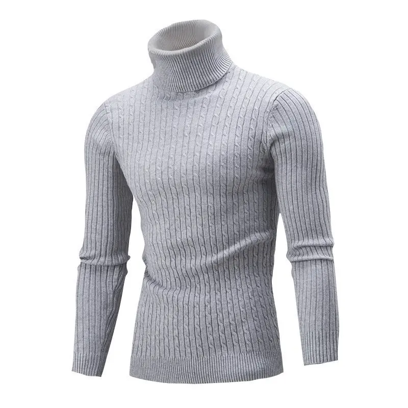 Men's Knitted Sweater Autumn and Winter New High Collar Solid Color Twist Bottoming Shirt