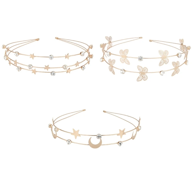 

New style Shinning Rhinestone Thin Side Headband Multi Layered Butterfly Moon Star Shape Hair Hoop Women Wedding Party Headwear