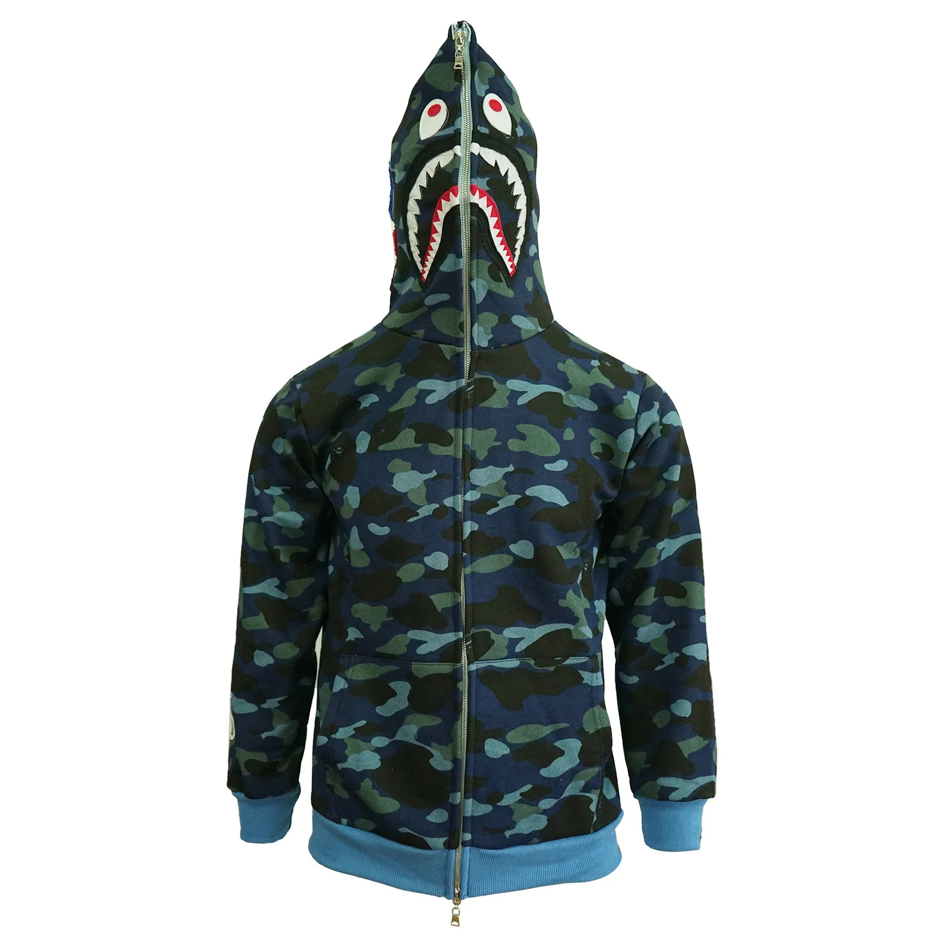 

100% cotton loose hoodie Couples 2023 Trend Camouflage Y2K sweater Fashion Shark Print zipper sweater