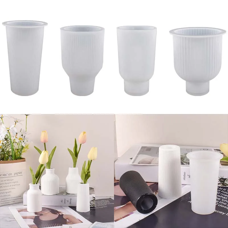 

3D Striped Vase Clay Silicone Mold DIY Handmade Flowerpot Concrete Cement Molds Fragrance Aromatherapy Bottle Plaster Mould