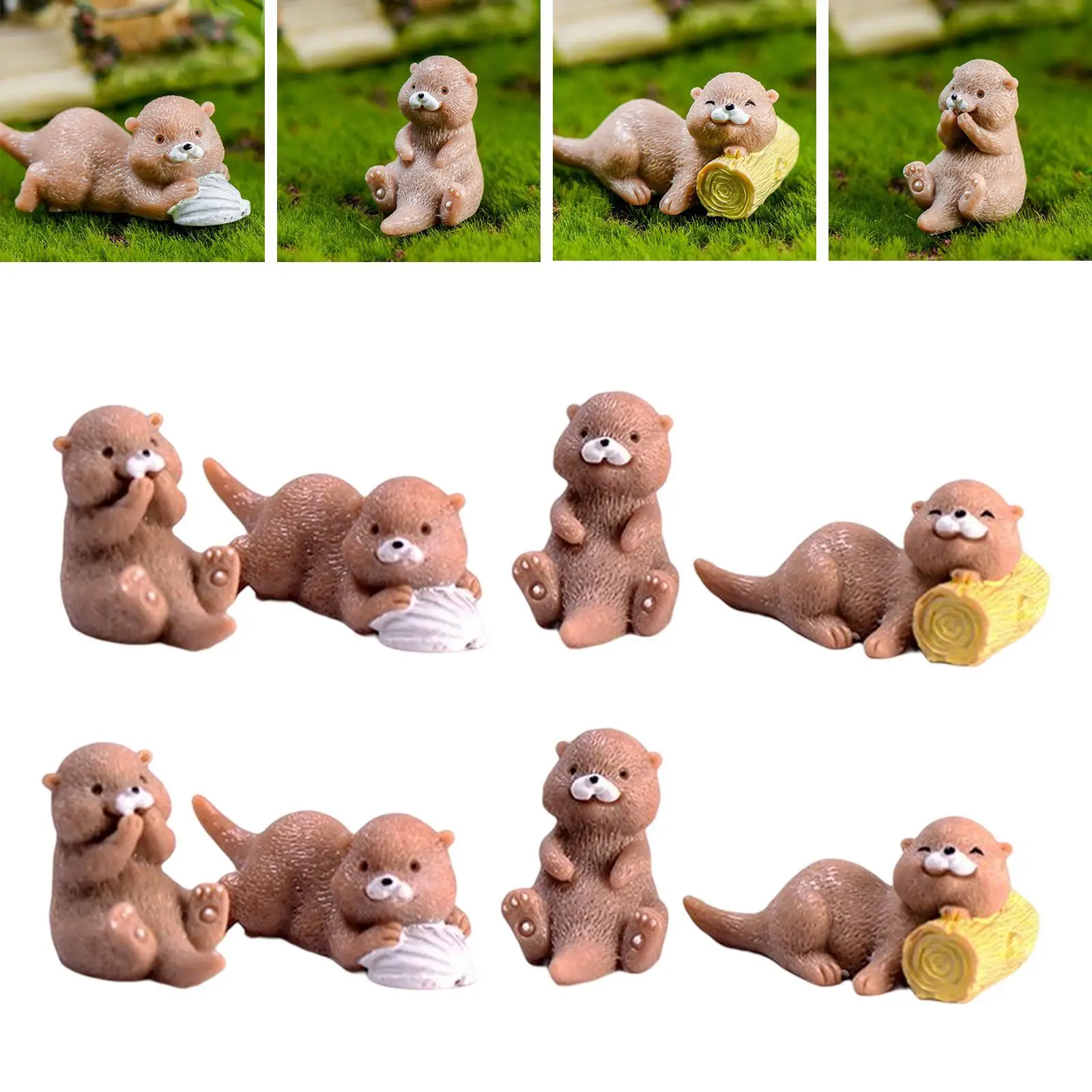 

2/3/5 8 Pieces Miniature Otters Figurines Dollhouse Decor Dashboard Ornament