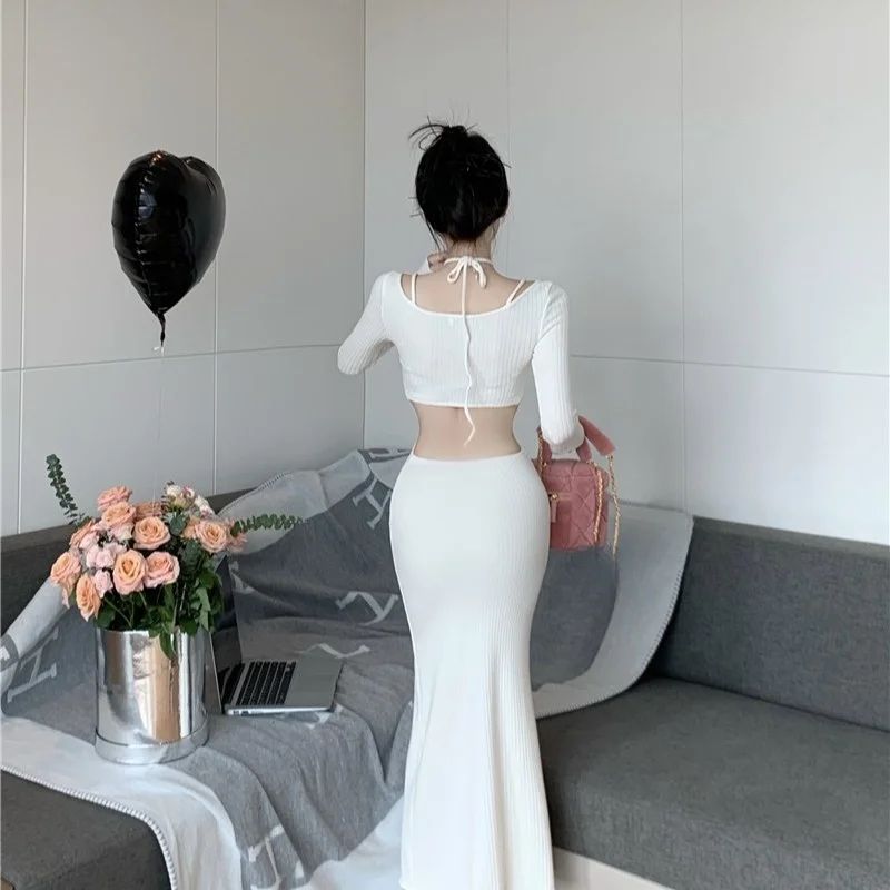 Облегающий талию сексуальный кружевной топ с подвесным воротником элегантная