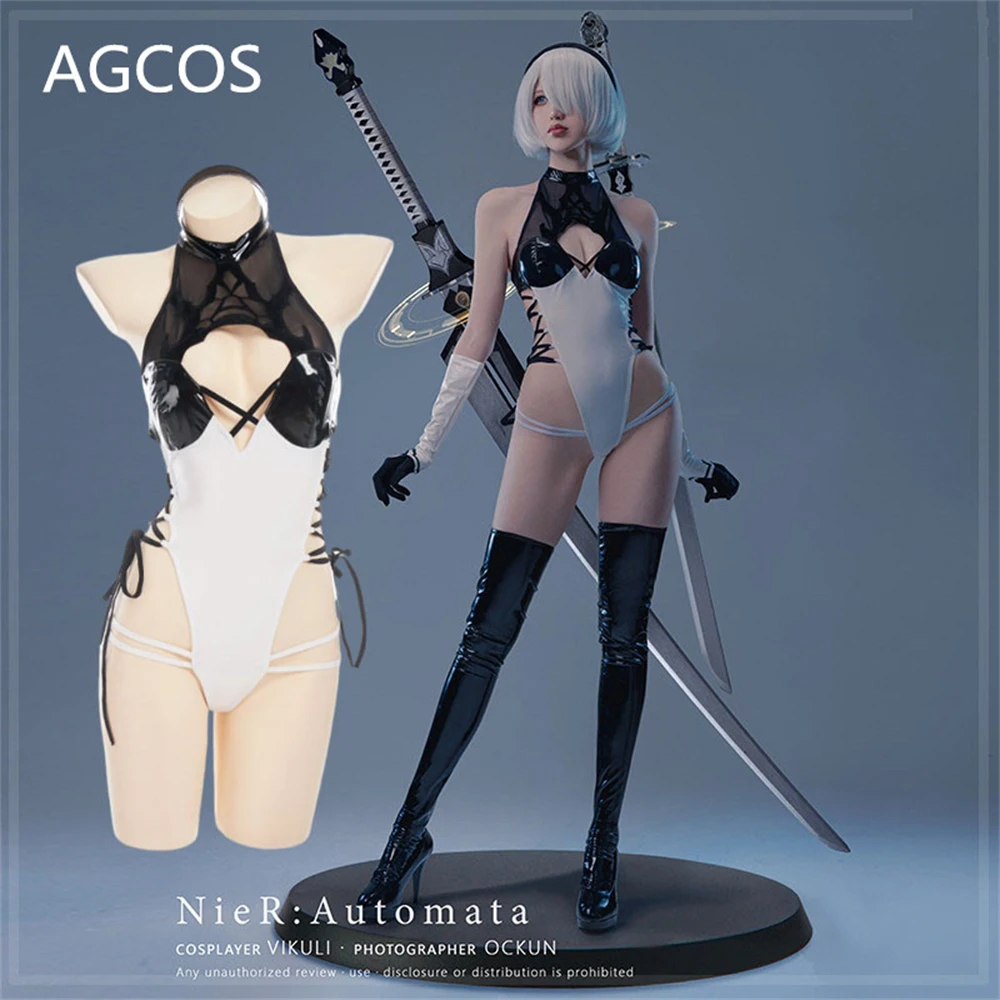 AGCOS NieR:Automata YoRHa No.2 2B Doujin Купальники Кожаные комбинезоны Косплей Костюм Девушка