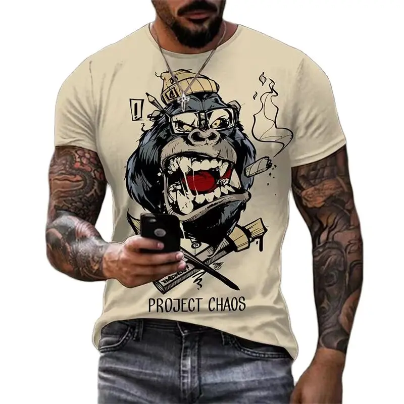 

Gorilla Monkey Motorcycle Biker T Shirt for Men Clothing Chopper Bobber School Men's Short Sleeve Printed Men‘s T Shirt Homme