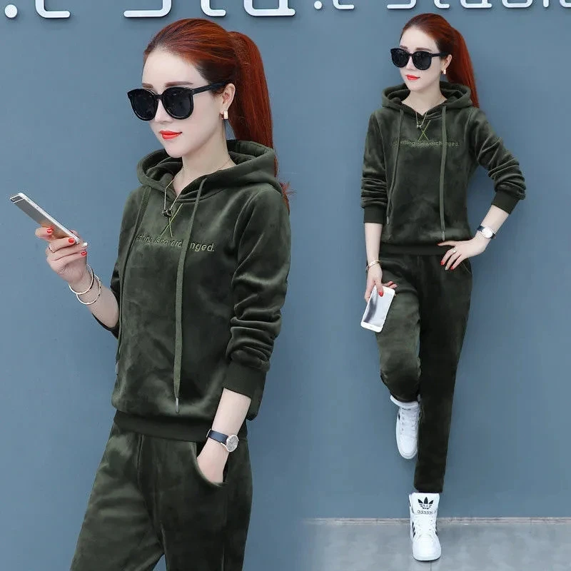 Женский бархатный свитшот повседневный спортивный костюм золотого цвета