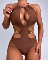 sexy chain decor cutout one piece swimsuit women summer 2022 new fashion