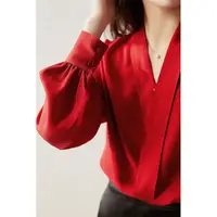 2022 Elegantes Autumn New Single-breasted V-neck Top Blusas Mujer Womens Tops Spring Red Loose Long Sleeve Lace up Blusas Women