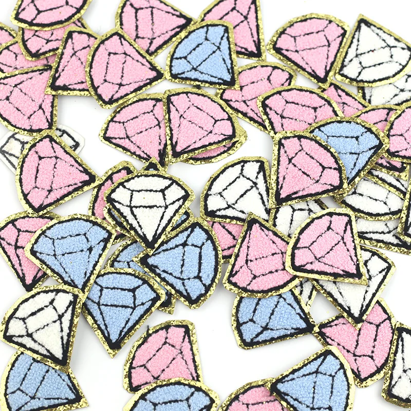 

5PC/lot Diamond Patches Towel Chenille Embroidery Garment Applique Iron On Patch For Clothing Supplies Decorate Accessories