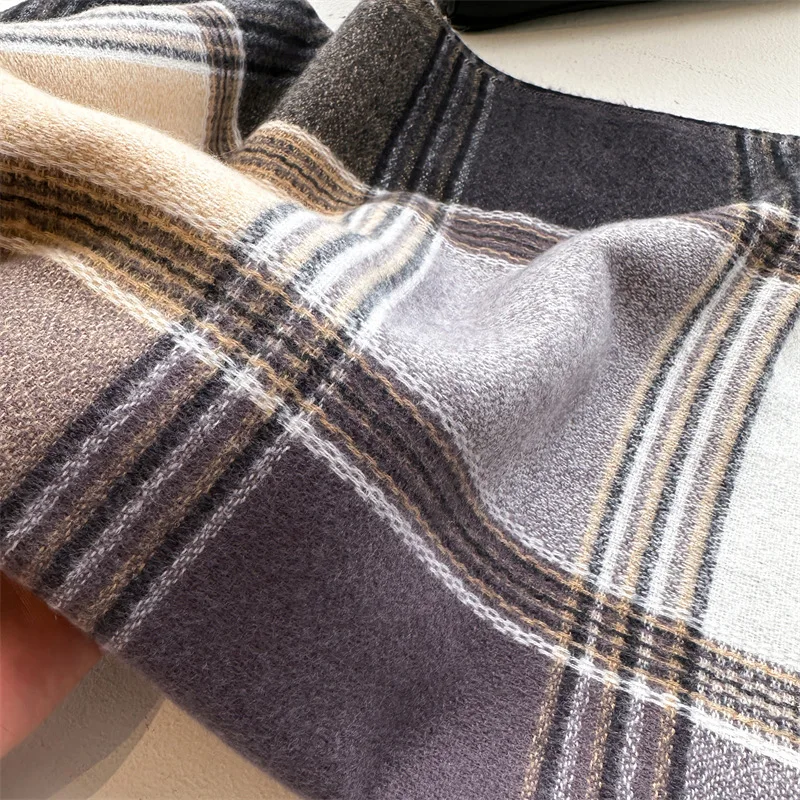 Женский Клетчатый Шарф Из Искусственного Кашемира Осенне-зимняя Теплая Шаль С