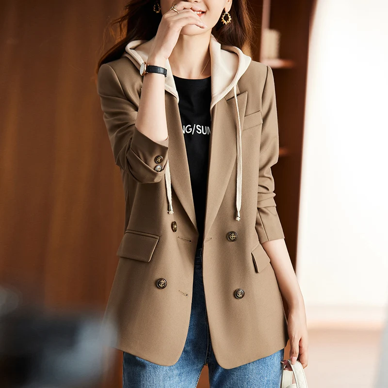 Korean Autumn Winter Women Coffee Gray Formal Blazer Office Ladies Female Long Sleeve Wide Loose Business Work Wear Jacket Coat