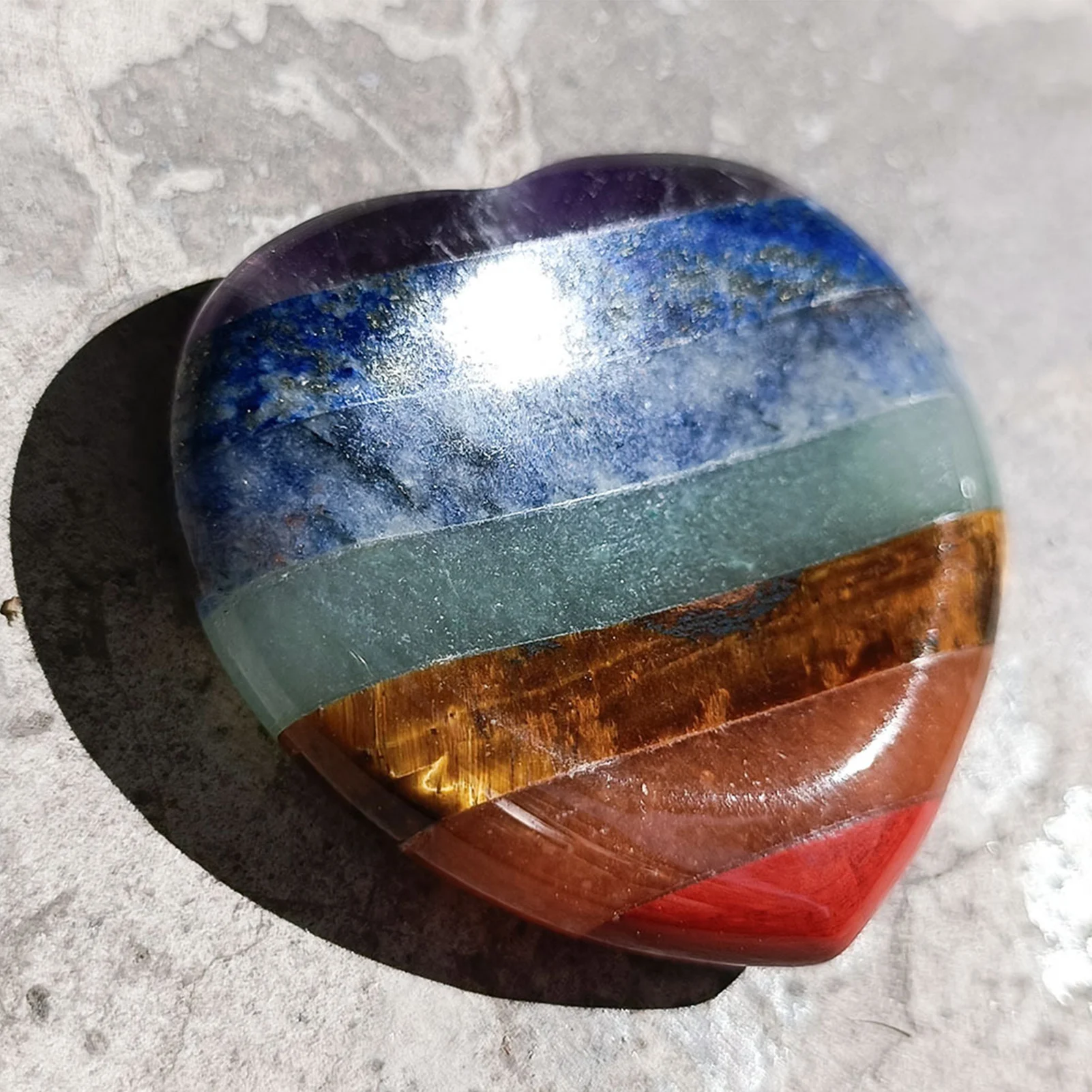 

7 Chakra Heart Shaped Stone Crystals and Healing Stones Thumb Worry Stone for Anti-anxiety Natural Rubbing Stones