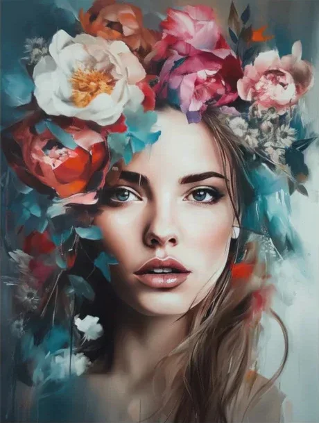 Женская Картина на холсте с изображением цветов и волос