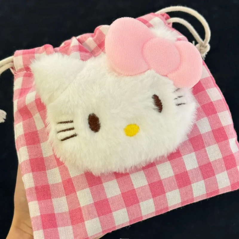 Милый клетчатый кошелек hello kitty с бантом и шнурком сумка для хранения косметики