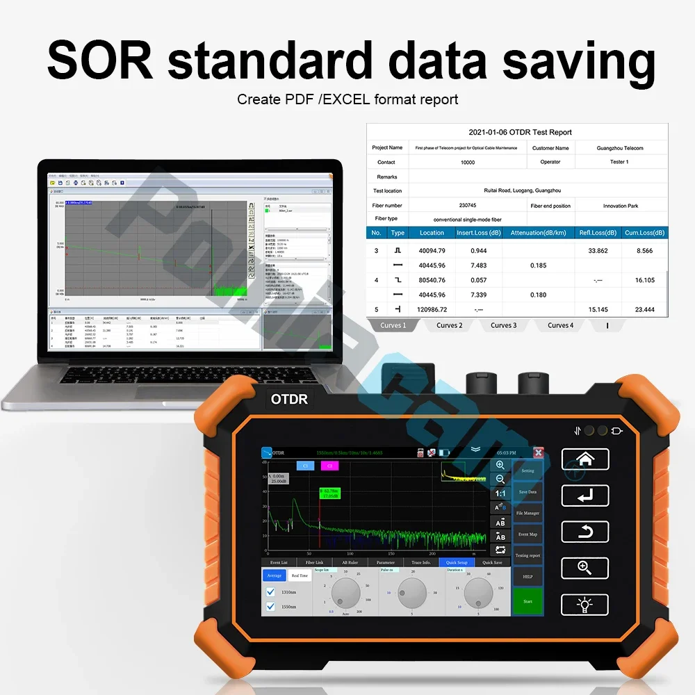 Профессиональный тестер OTDR MOT-30 1310/1550 нм 26/24 дБ 4-дюймовый IPS-экран визуальный