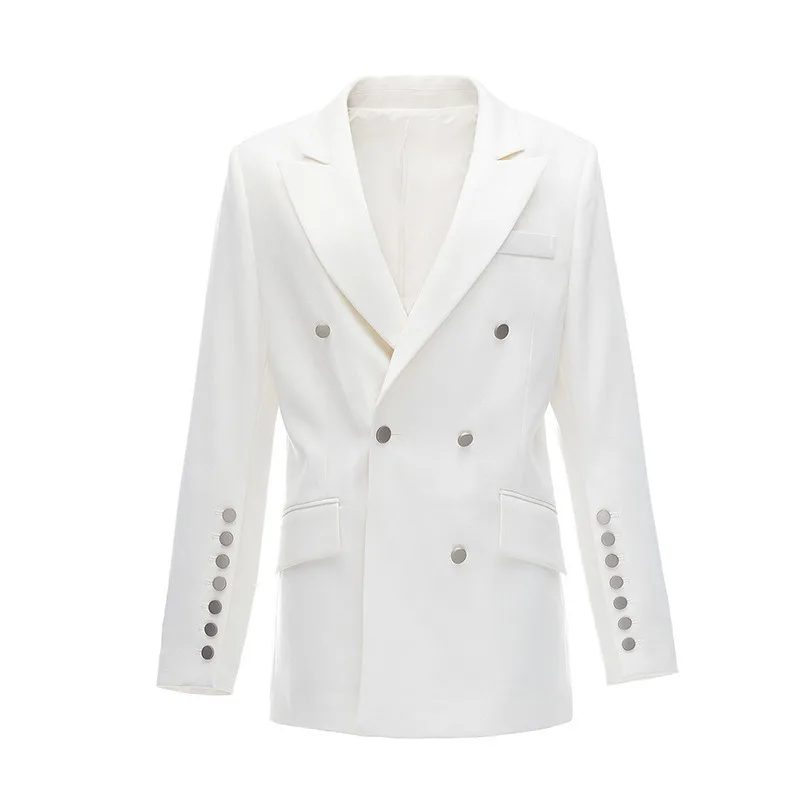 Autumn Winter Women Small Suit European Long Double Breasted Fashion Counter Suit Temperament Jacket