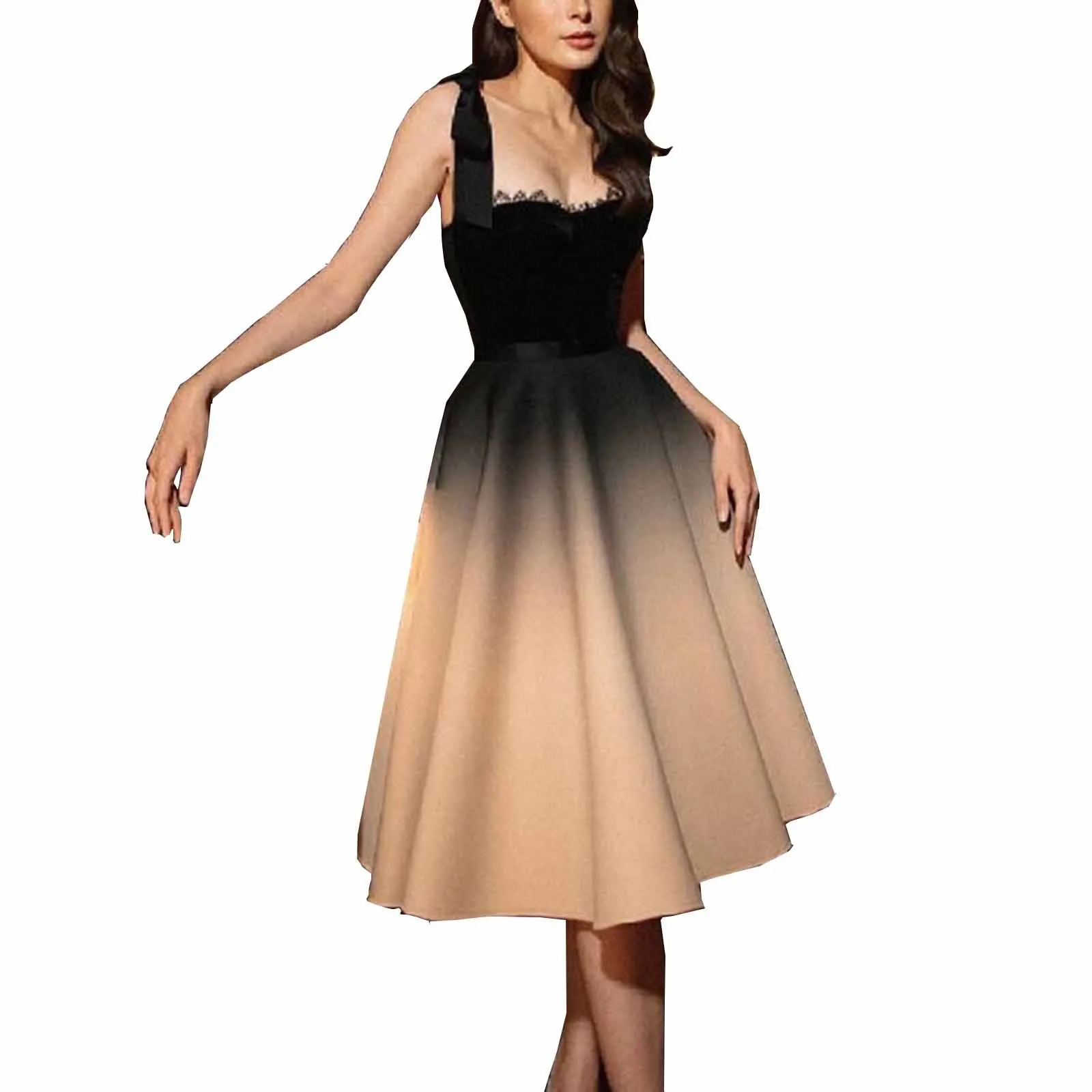 

Элегантное платье без рукавов с градиентом, вечернее Клубное сексуальное платье-трапеция с открытой спиной, летние женские свободные плисс...