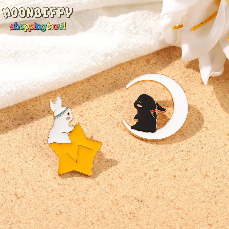 

Cartoon Rabbit on Moon Enamel Pins Bunny Brooches Cute Lapel Pin Custom Badge Accessories Backpack Denim Gift for Kids Jewelry