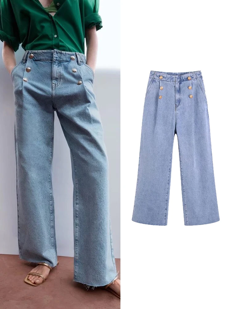 

TFMLN 2022 New Women Pant Jeans High Waist Denim Pants Wide Leg Denim Clothing Blue Jeans Vintage Quality Fashion Straight Pants