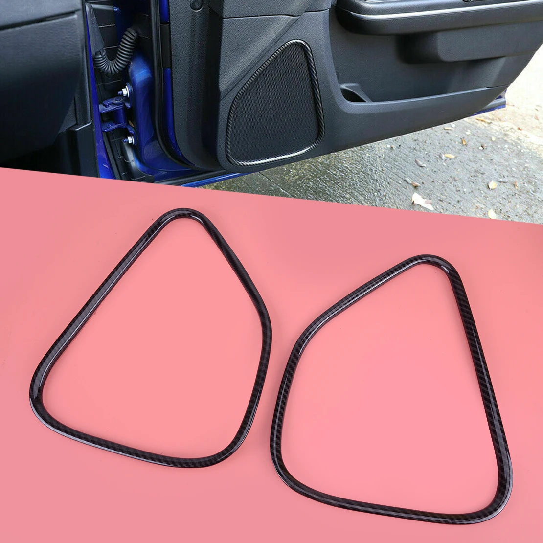 

2pcs Car Front Door Speaker Ring Frame Trim Cover Black Carbon Fiber Texture Fit For Dodge Charger Chrysler 300 2011-2020 ABS