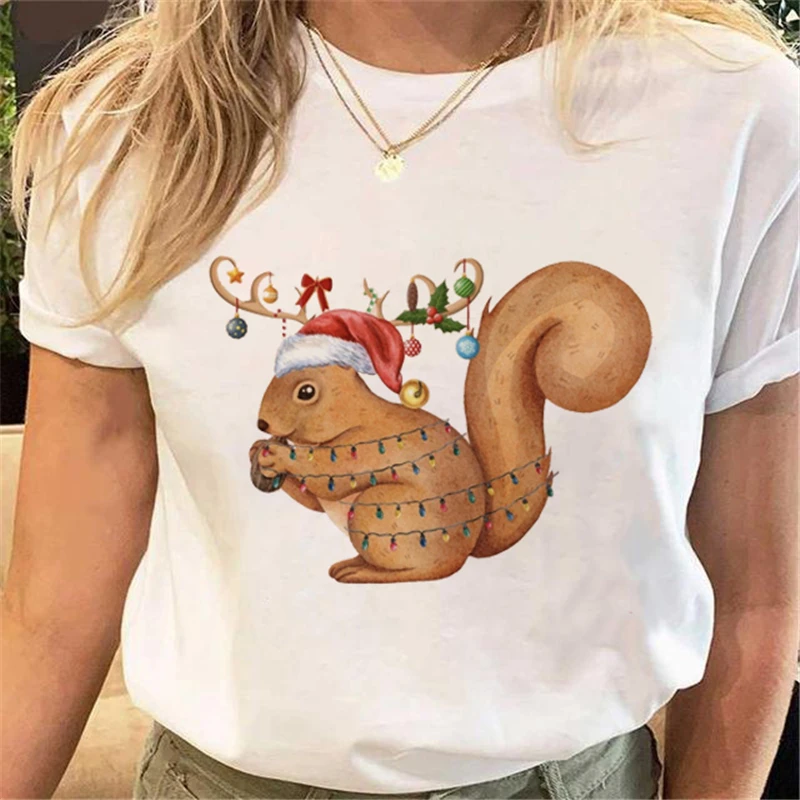 

90's Fashion Trend Cute Animal T-shirt Happy New Year Christmas Dress T-shirt Short Sleeve Women's Fashion Women's Casual T-shir
